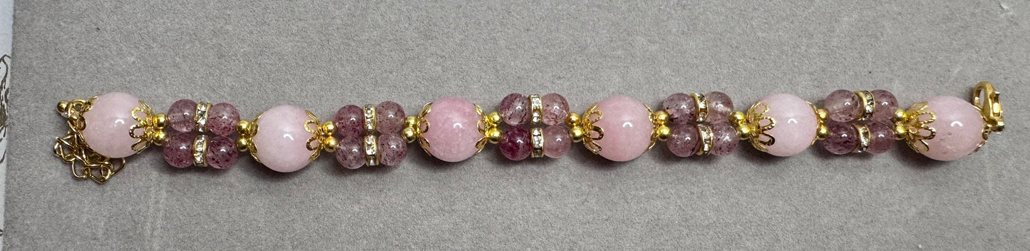 Bracelet en quartz fraise et morganite rose pierre semi précieuse