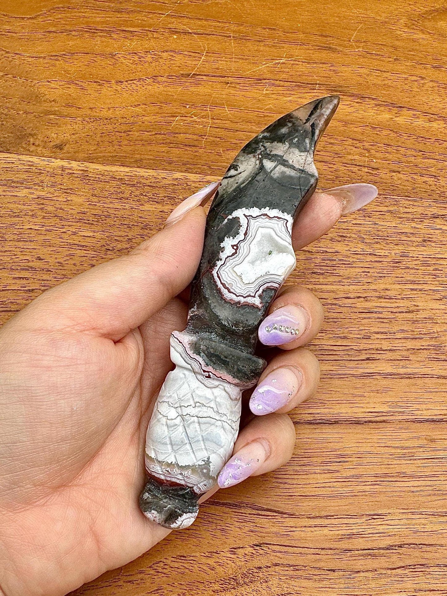 Couteau en agate dentelle mexicaine pierre semi précieuses