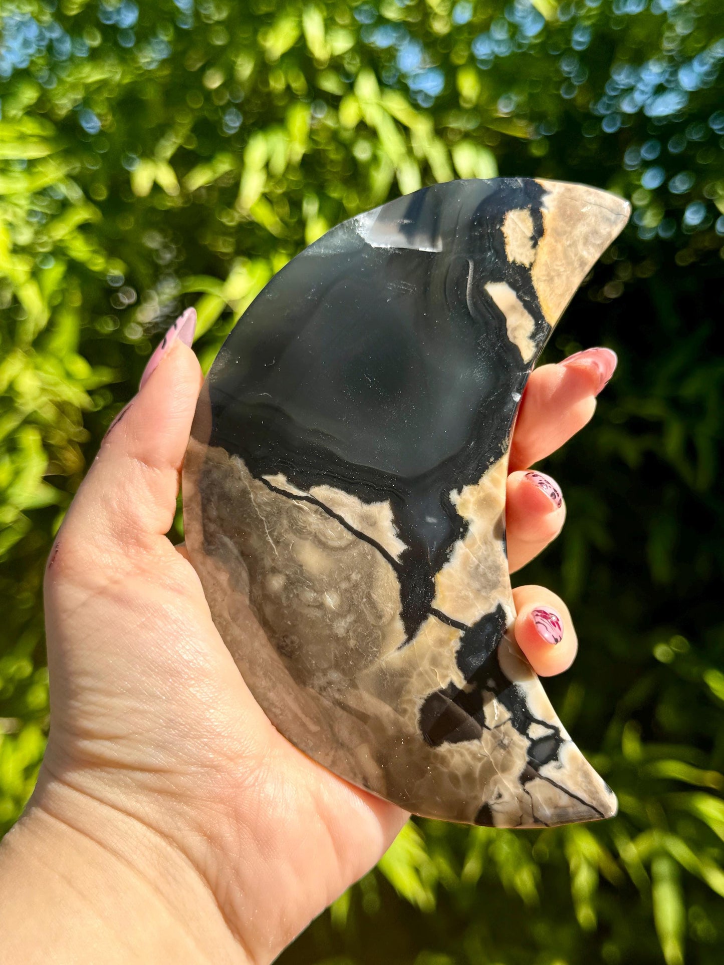Grande lune en agate volcanique pierre naturelle semi precieuse