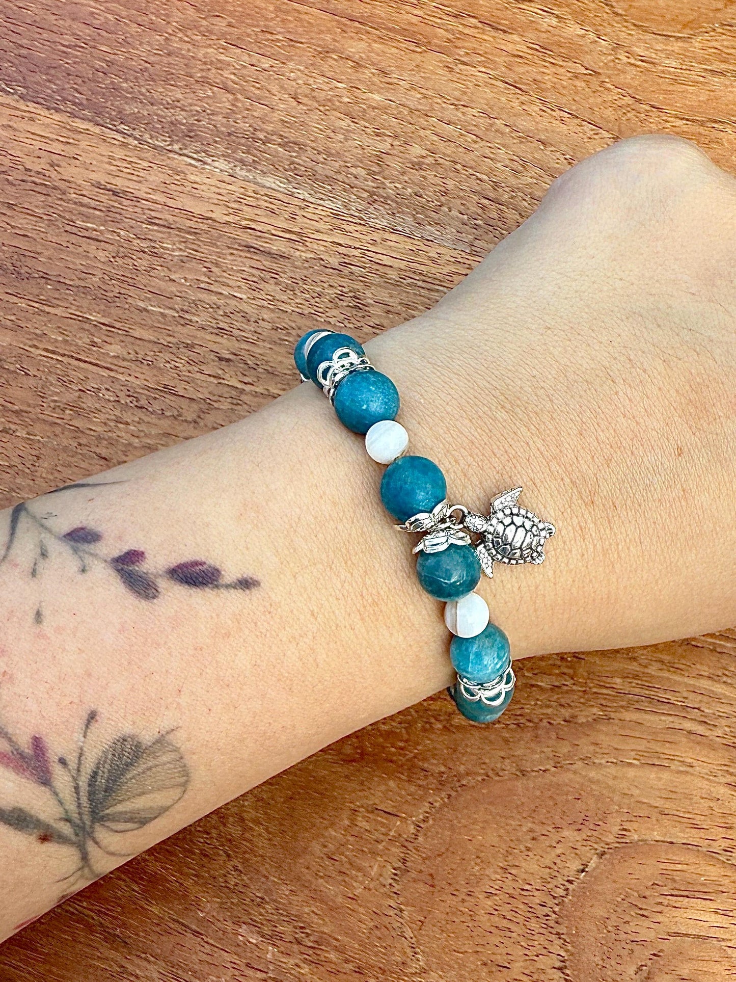 Bracelet apatite et agate pierre semi précieuse - Creation by L