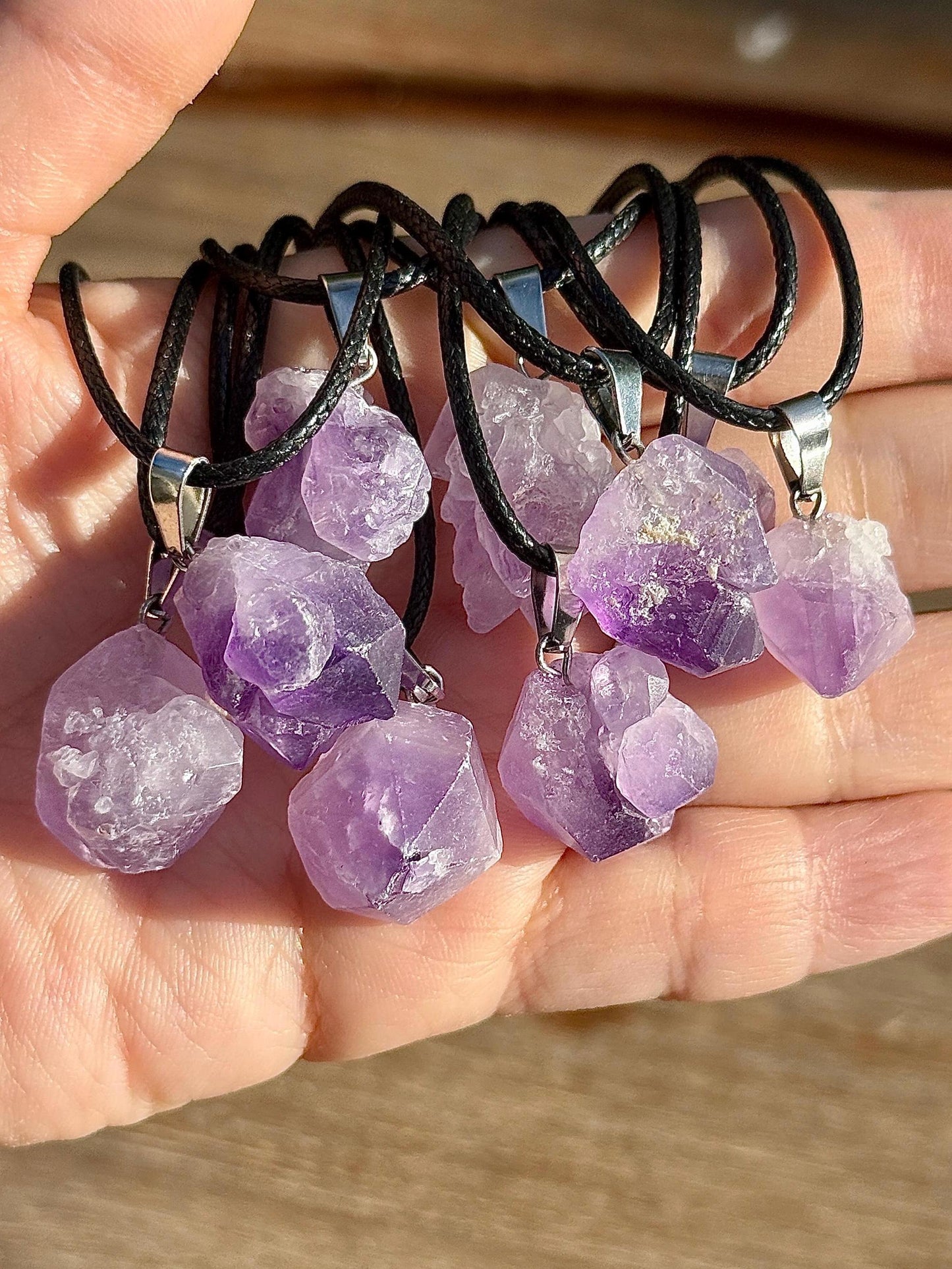 Collier pendentif en amethyste brute pierre naturelle