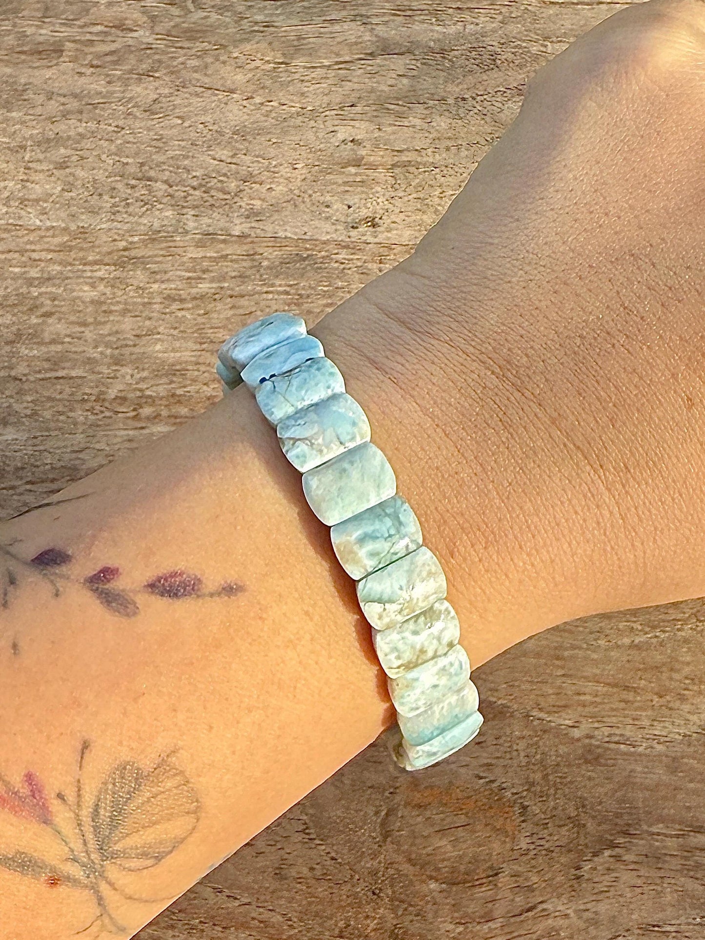 Bracelet jonc souple en Larimar pierre naturelle semi précieuse