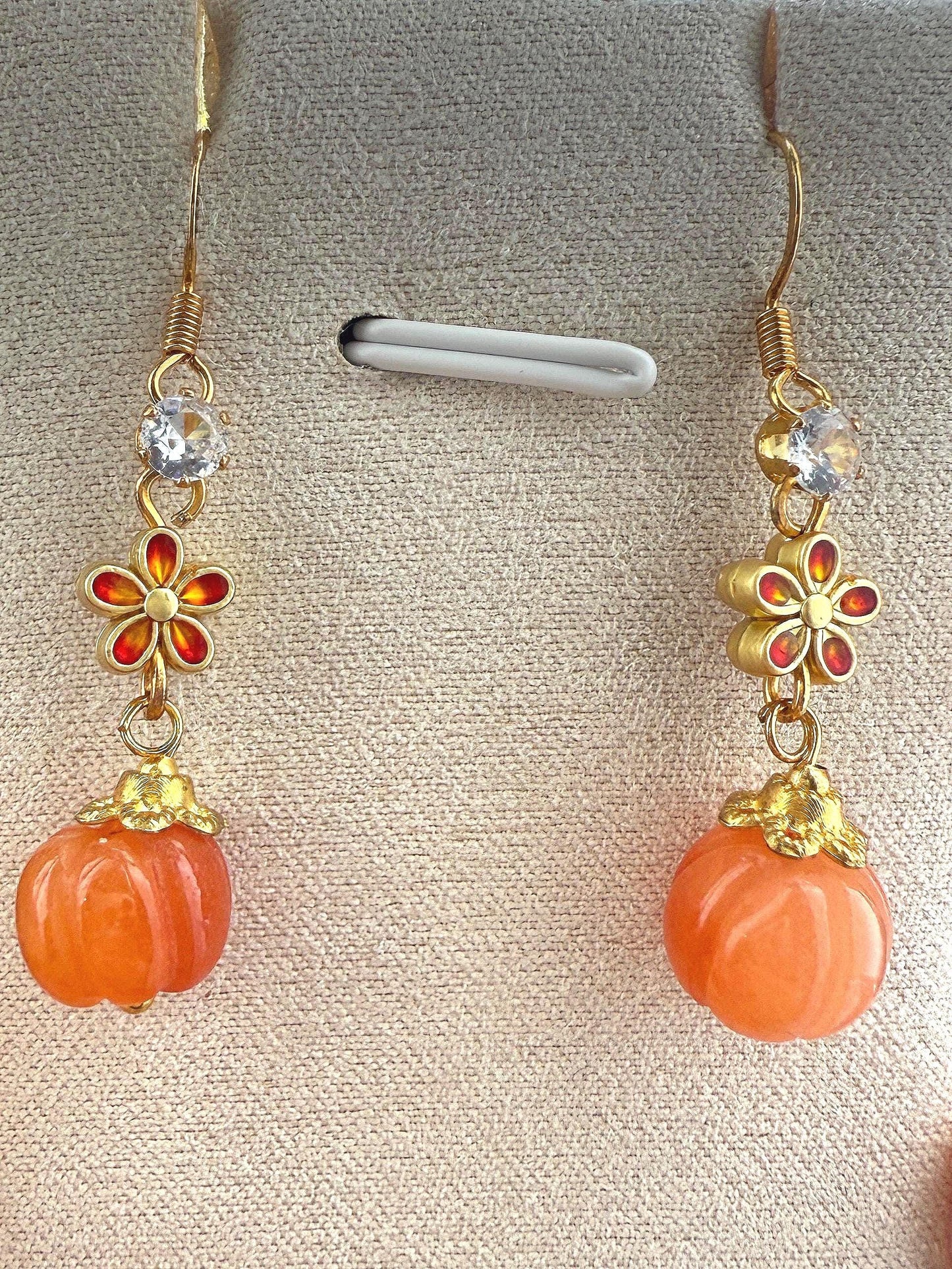 Boucle d’oreille citrouille en aventurine orange pierre semi précieuse