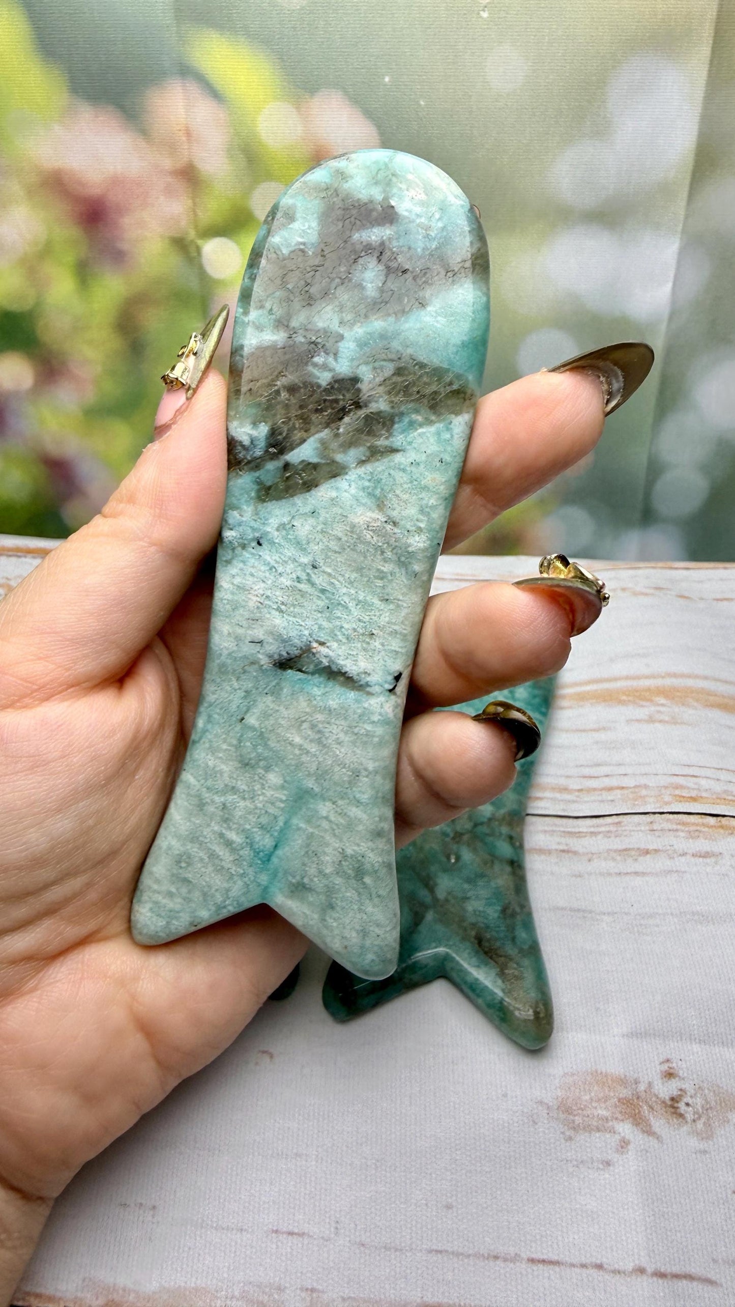 Gua sha visage en amazonite pierre naturelle semi précieuse