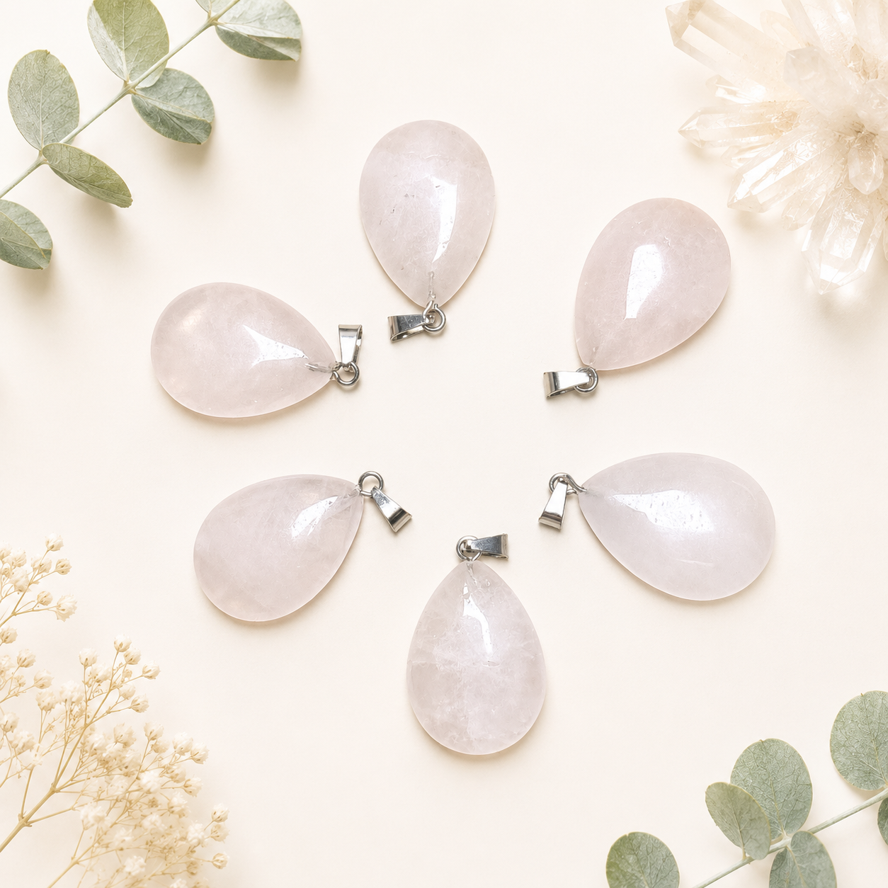 Collier pendentif goutte en quartz rose en pierre naturelle