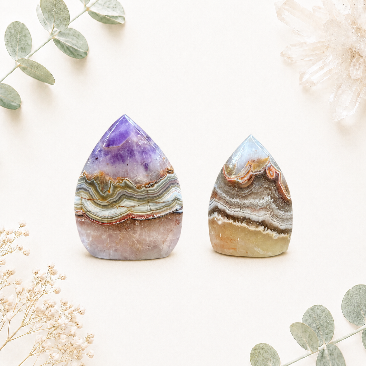 Améthyste et agate dentelle mexicaine forme goutte pierre semi precieuse