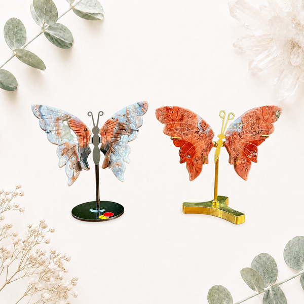 Ailes papillon en chalcedoine rose pierre semi précieuse