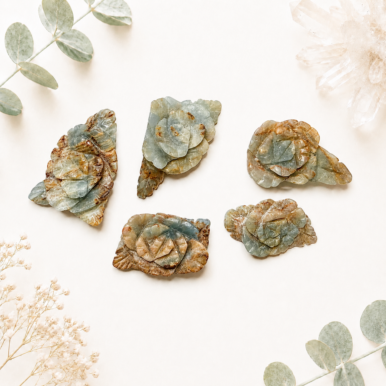 Fleur - rose en onyx bleu pierre semi précieuses