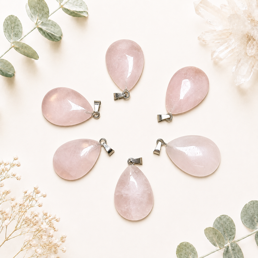 Collier pendentif goutte en quartz rose en pierre naturelle