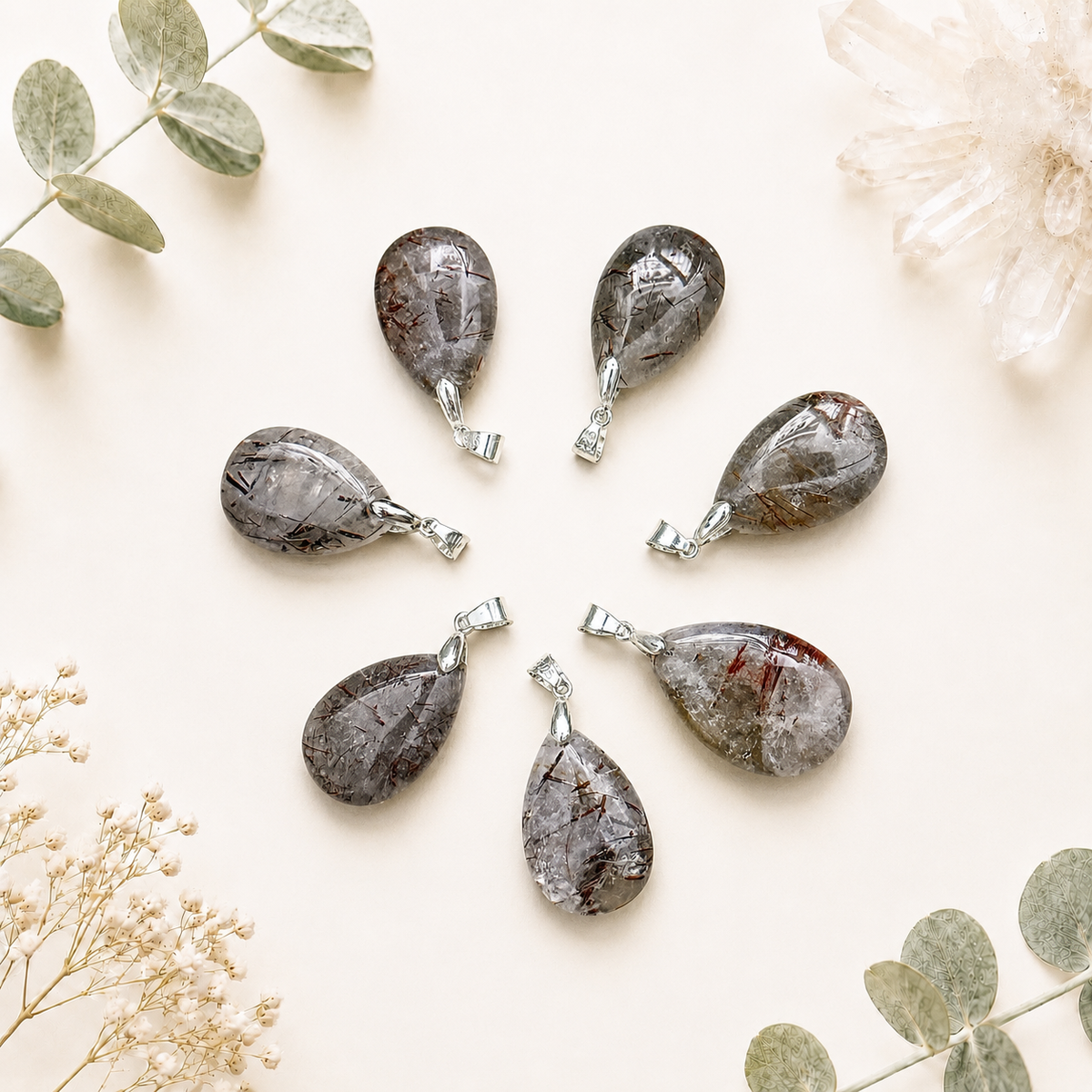 Pendentif goutte en super seven pierre naturelle semi précieuse et argent