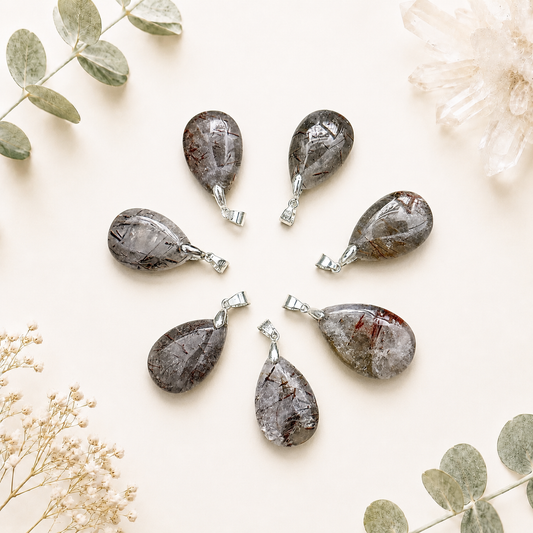 Pendentif goutte en super seven pierre naturelle semi précieuse et argent