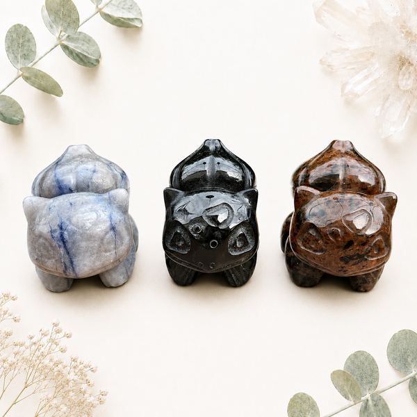Grande figurine pokemon - bulbizarre en pierre naturelle