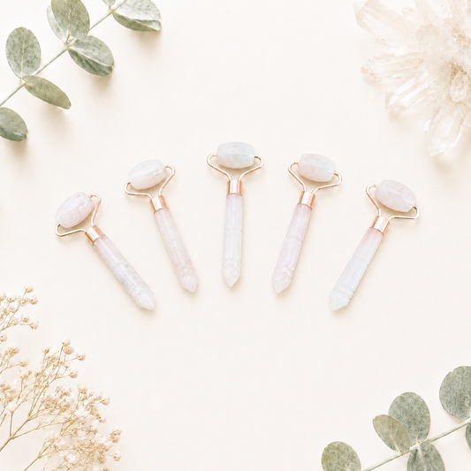 Gua sha roller visage en quartz rose pierre naturelle semi précieuse