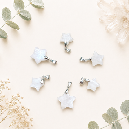 Pendentif étoile en pierre de lune pierre naturelle semi précieuse et argent