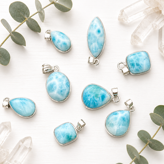 Pendentif en argent et Larimar pierre semi précieuse