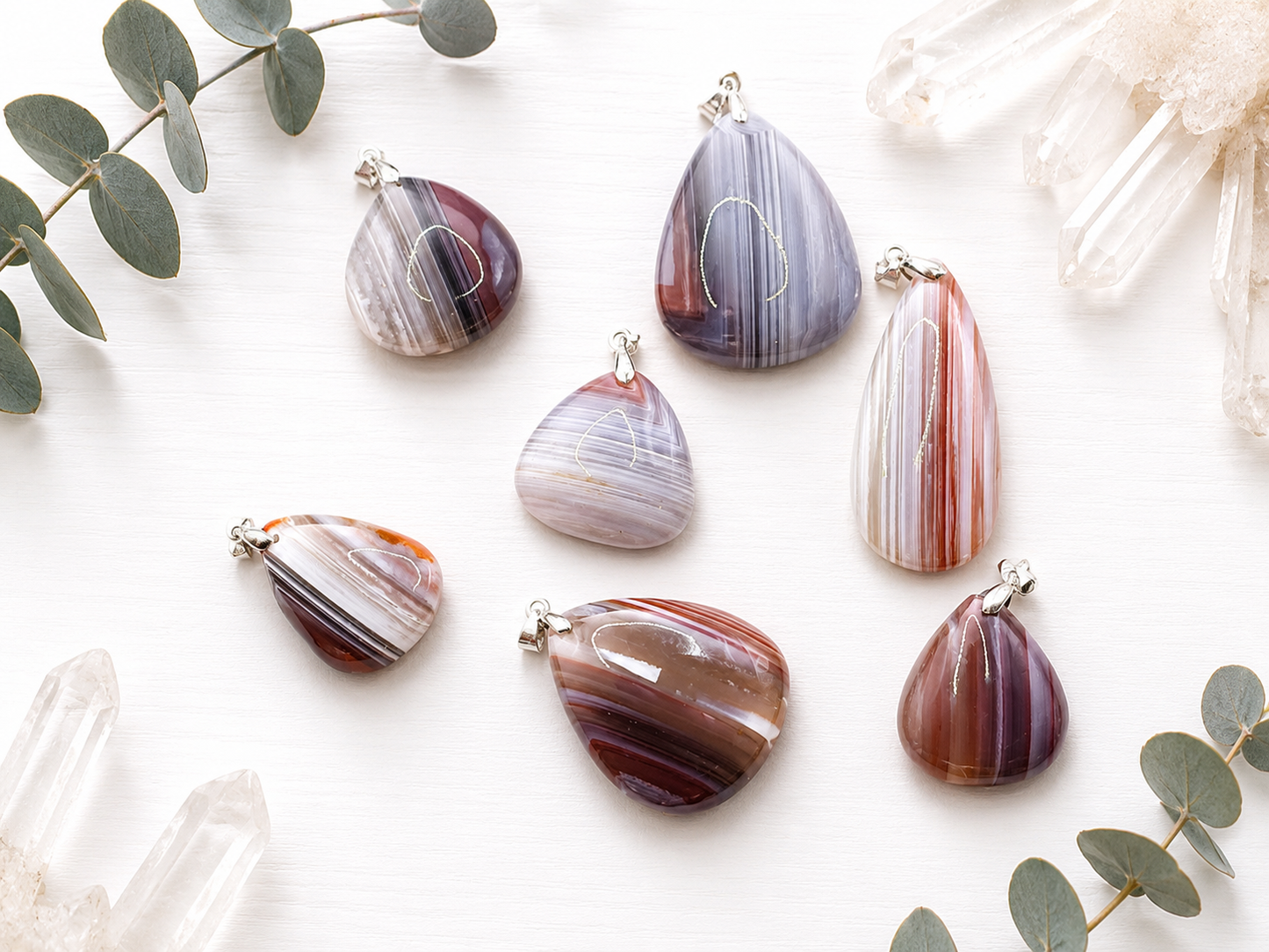 Pendentif en agate à bandes rose pierre naturelle