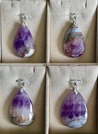 Pendentif en améthyste et agate dentelle blanche pierre naturelle semi précieuse