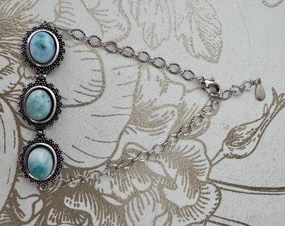 Bracelet en argent 925 et Larimar pierre semi précieuse