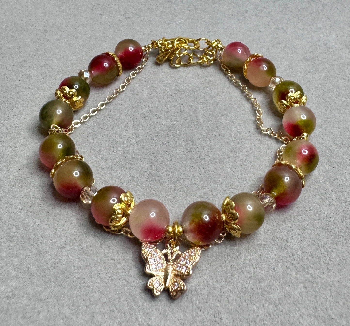 Bracelet agate melon d’eau et papillon pierre semi précieuse - Creation by L