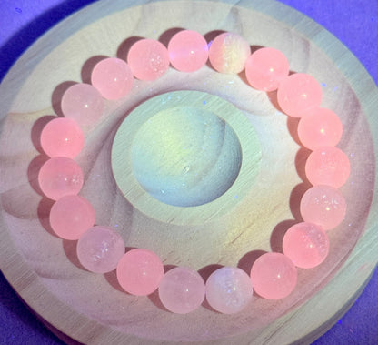 Bracelet perles rondes en calcite rose pierre semi précieuse
