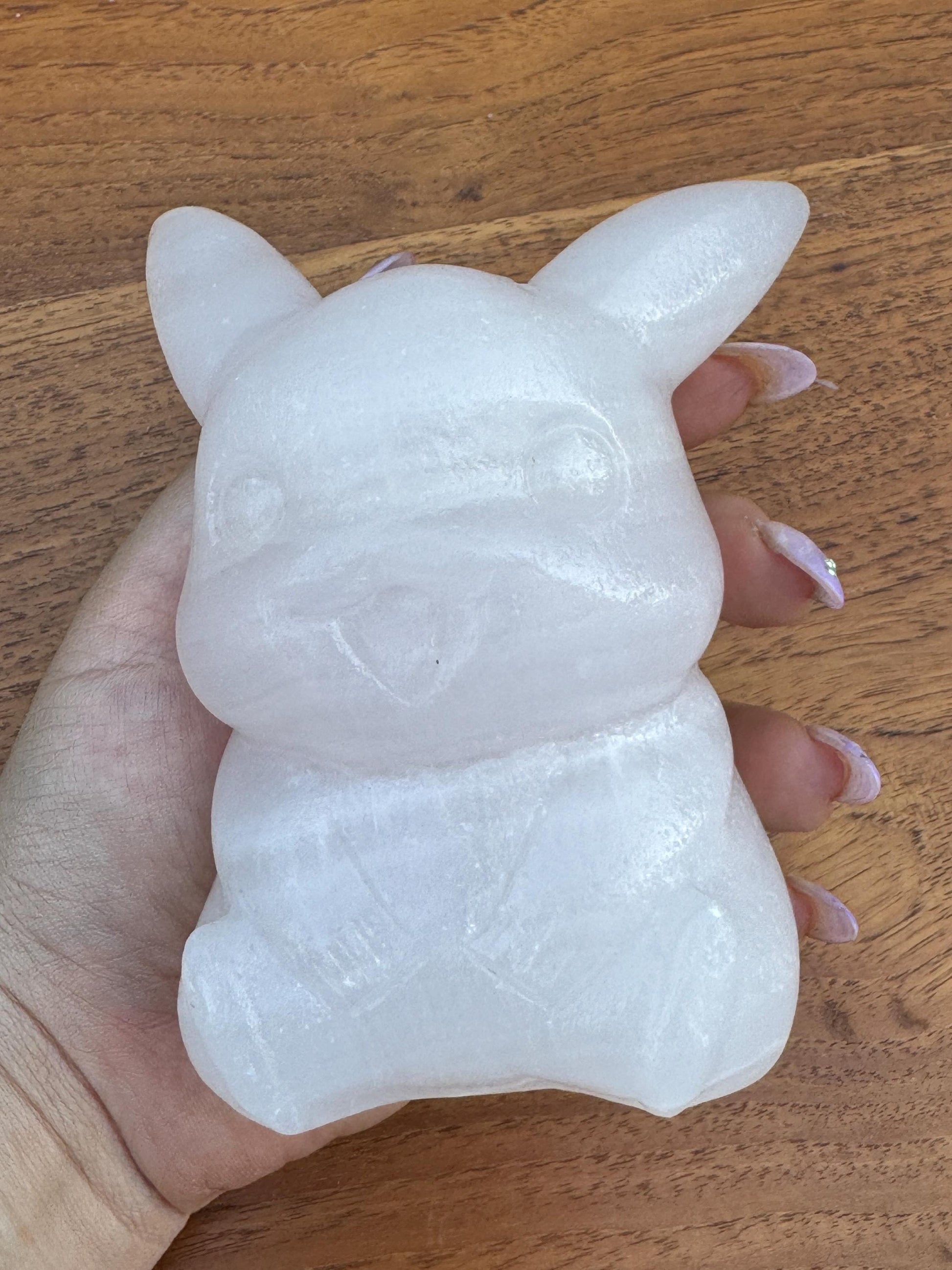 Grande figurine pokemon pikachu calcite rose pierre naturelle