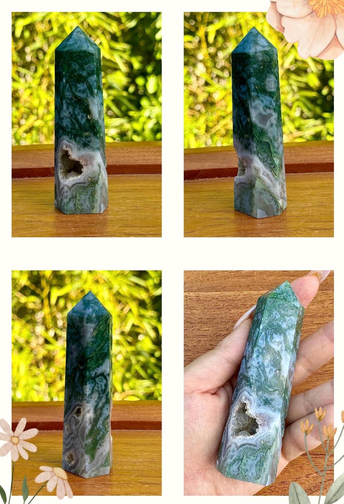 Tour en agate mousse pierre naturelle semi précieuse