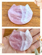 Petite coupelle tête de chat en quartz rose - support pour les bijoux