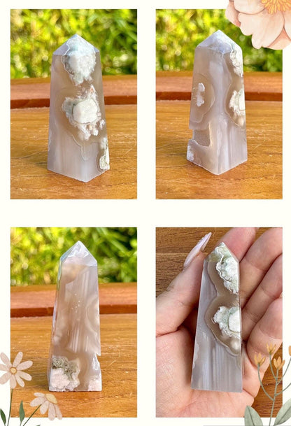 Tour agate fleur pierre naturel semi précieuse