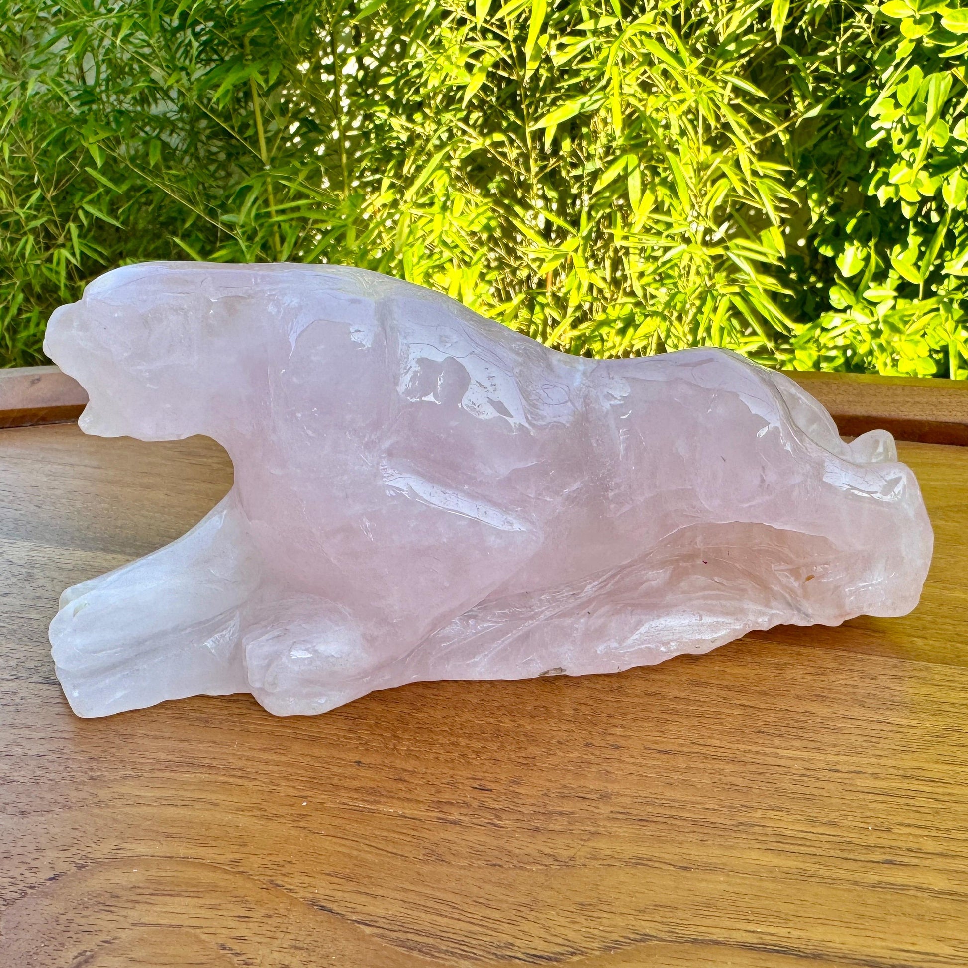 Magnifique sculpture de tigre en quartz rose pierre naturelle semi precieuse