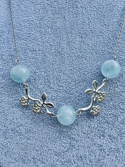 Collier chaîne et perle en aigue marine pierre semi précieuse - Creation by L