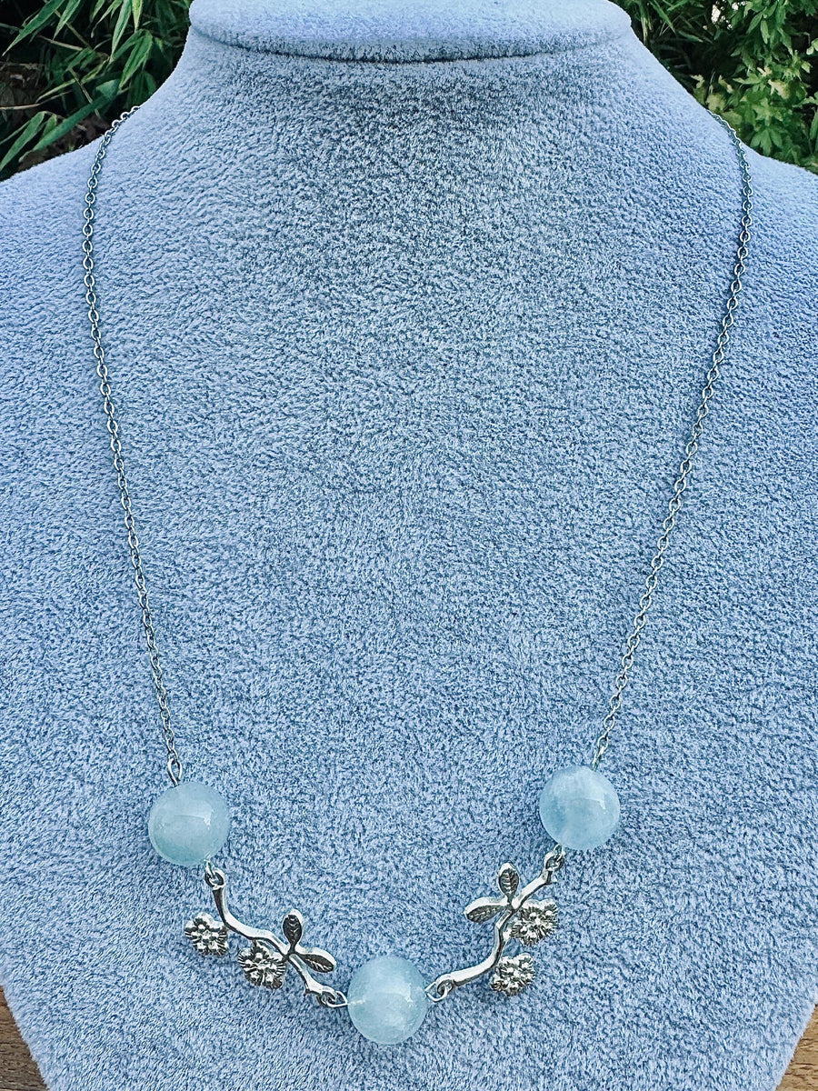 Collier chaîne et perle en aigue marine pierre semi précieuse - Creation by L