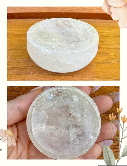 Petite coupelle ronde en quartz cristal de roche - support pour les bijoux