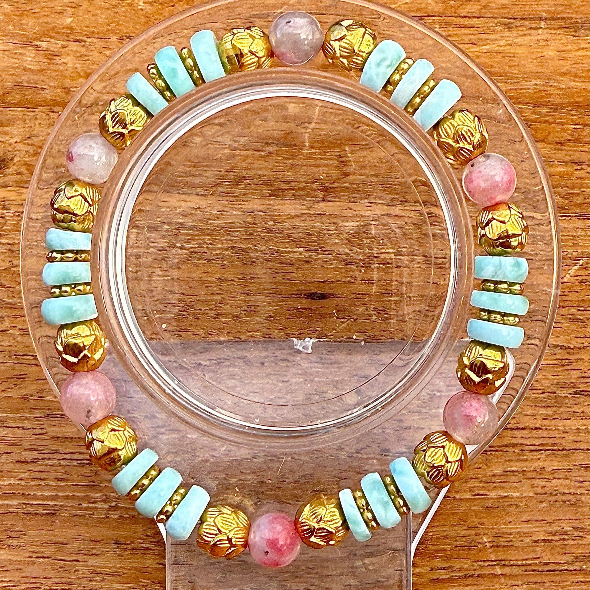 Bracelet en larimar et rhodonite pierre semi précieuse