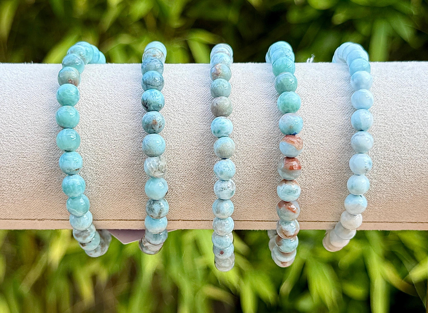 Bracelet perles rondes en Larimar pierre semi précieuse