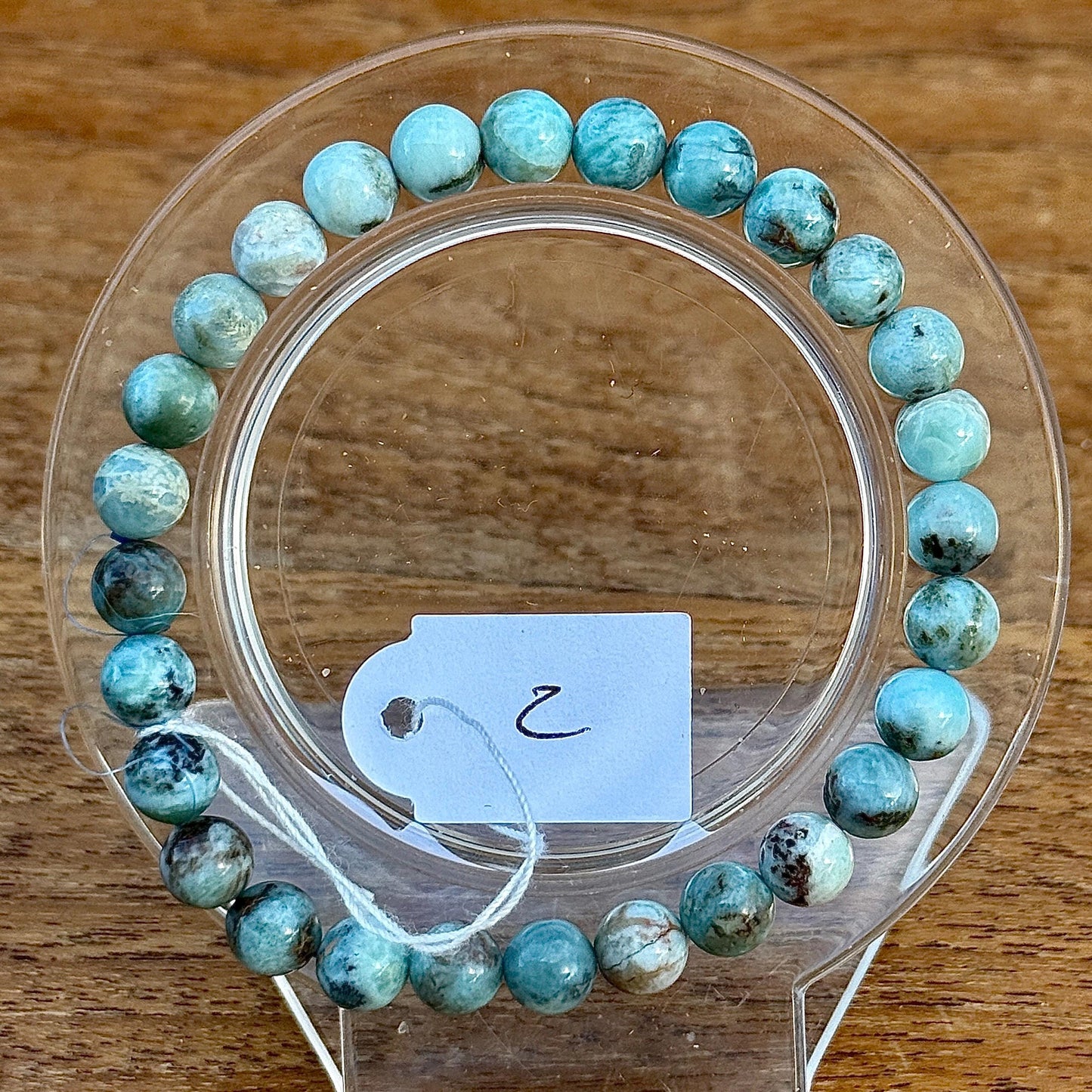 Bracelet perles rondes en Larimar pierre semi précieuse