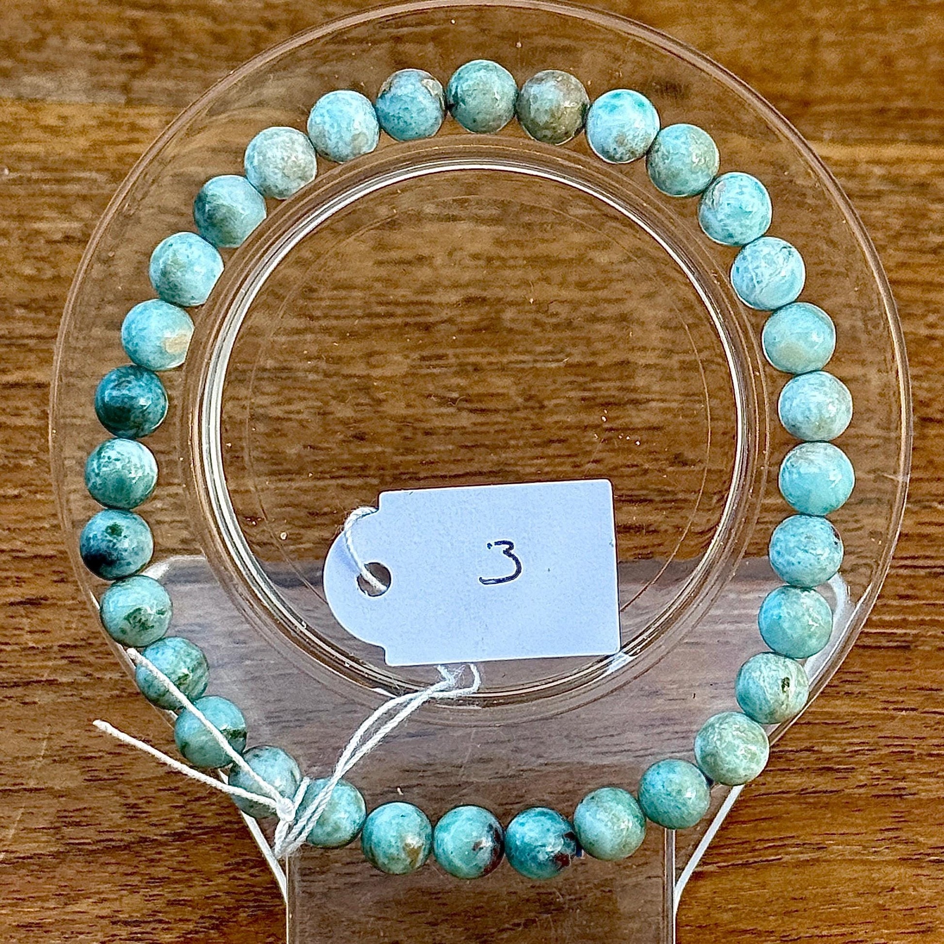 Bracelet perles rondes en Larimar pierre semi précieuse