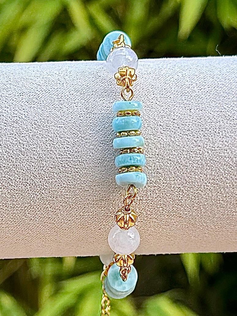 Bracelet en larimar et jade pierre semi précieuse