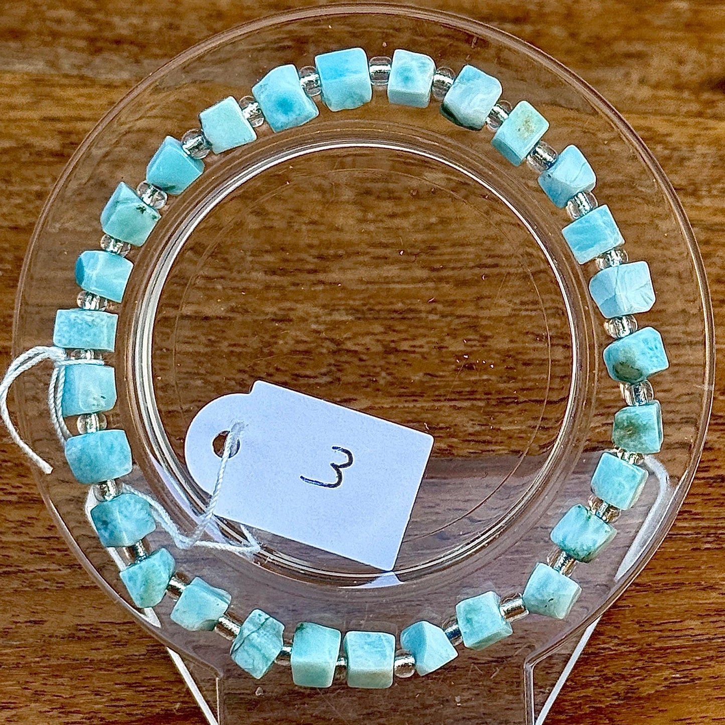 Bracelet perles carrées en Larimar pierre semi précieuse