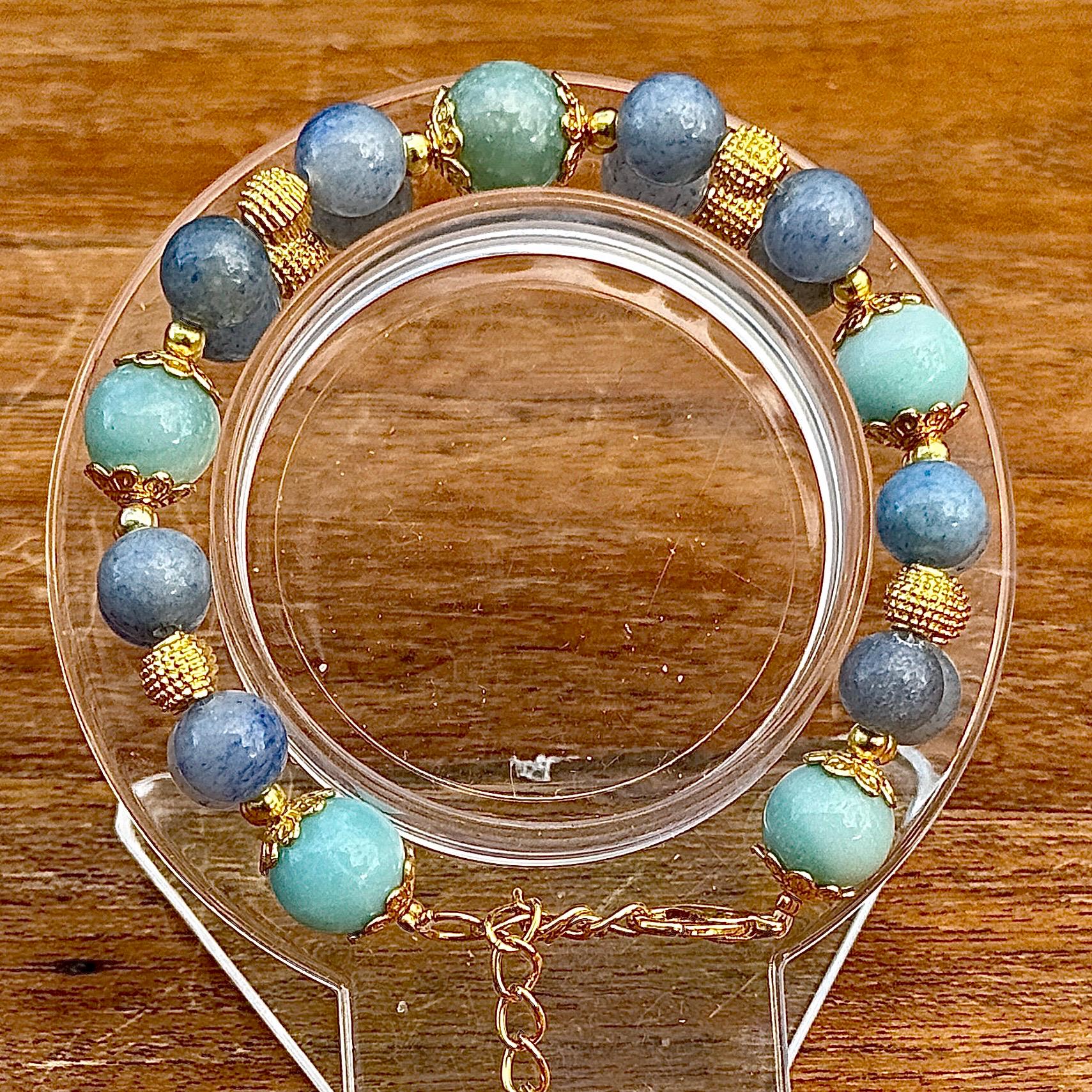 Bracelet en aventurine bleue et amazonite pierre semi précieuse