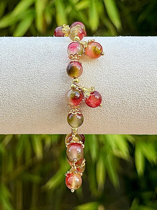 Bracelet agate melon d’eau pierre semi précieuse - Creation by L