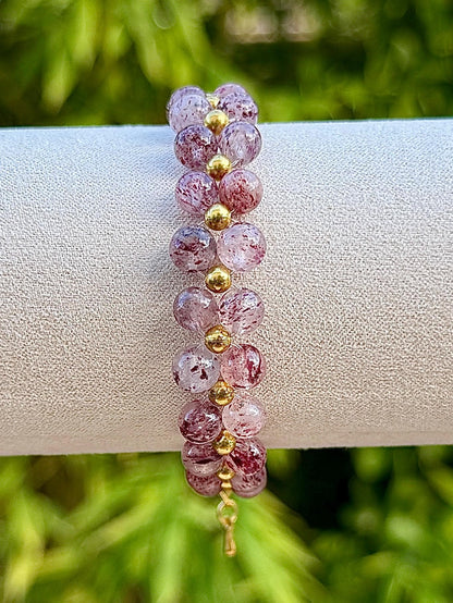 Bracelet en quartz fraise pierre semi précieuse