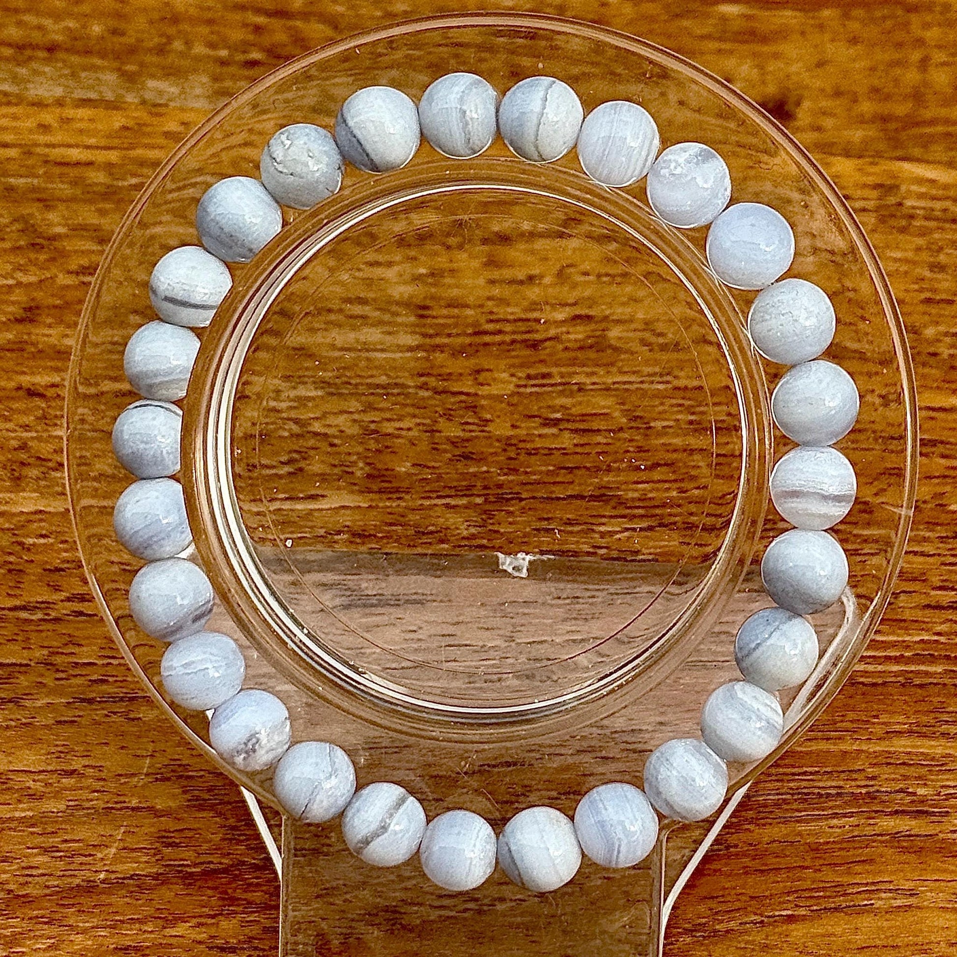 Bracelet perles rondes en agate dentelle bleue pierre semi précieuse