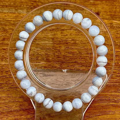 Bracelet perles rondes en agate dentelle bleue pierre semi précieuse