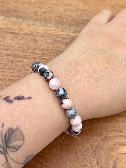 Bracelet en jaspe zèbre rose pierre semi précieuse