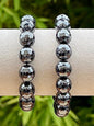 Bracelet perles rondes facettées en hématite pierre semi précieuse