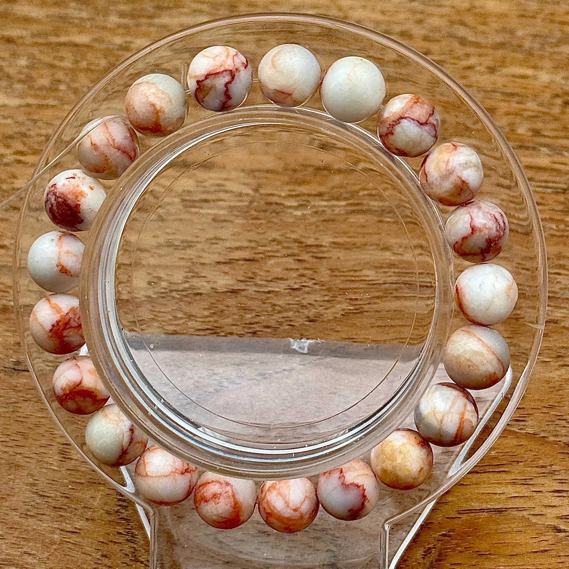 Bracelet perles rondes en calcite à veine rouge pierre semi précieuse