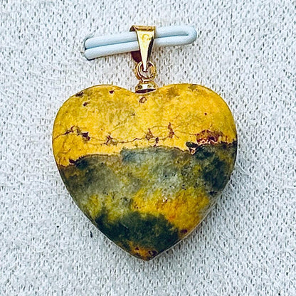 Pendentif coeur en jaspe bumblebee pierre naturelle semi précieuse et argent