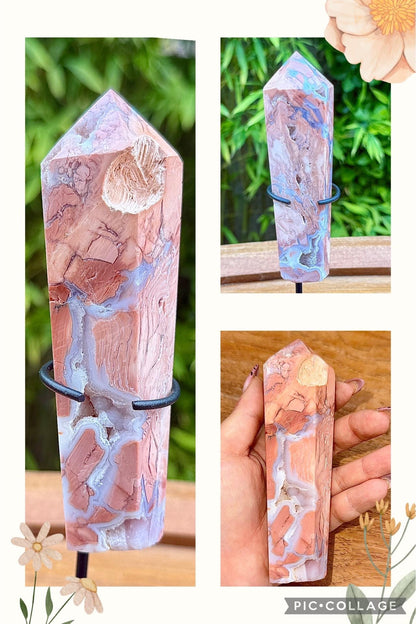 Grand sceptre en agate/calcedoine rose pierre naturelle semi precieuse