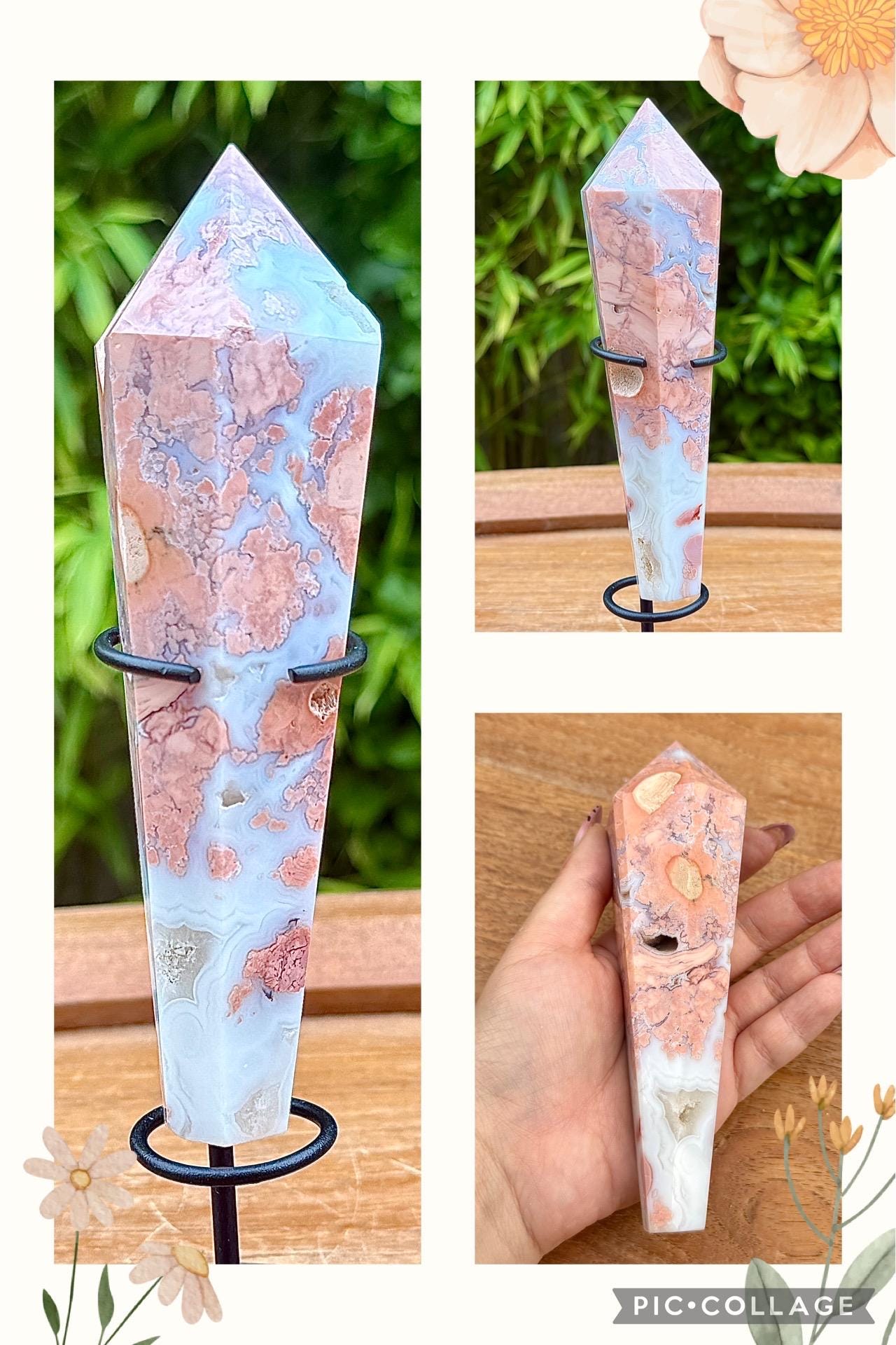 Grand sceptre en agate/calcedoine rose pierre naturelle semi precieuse