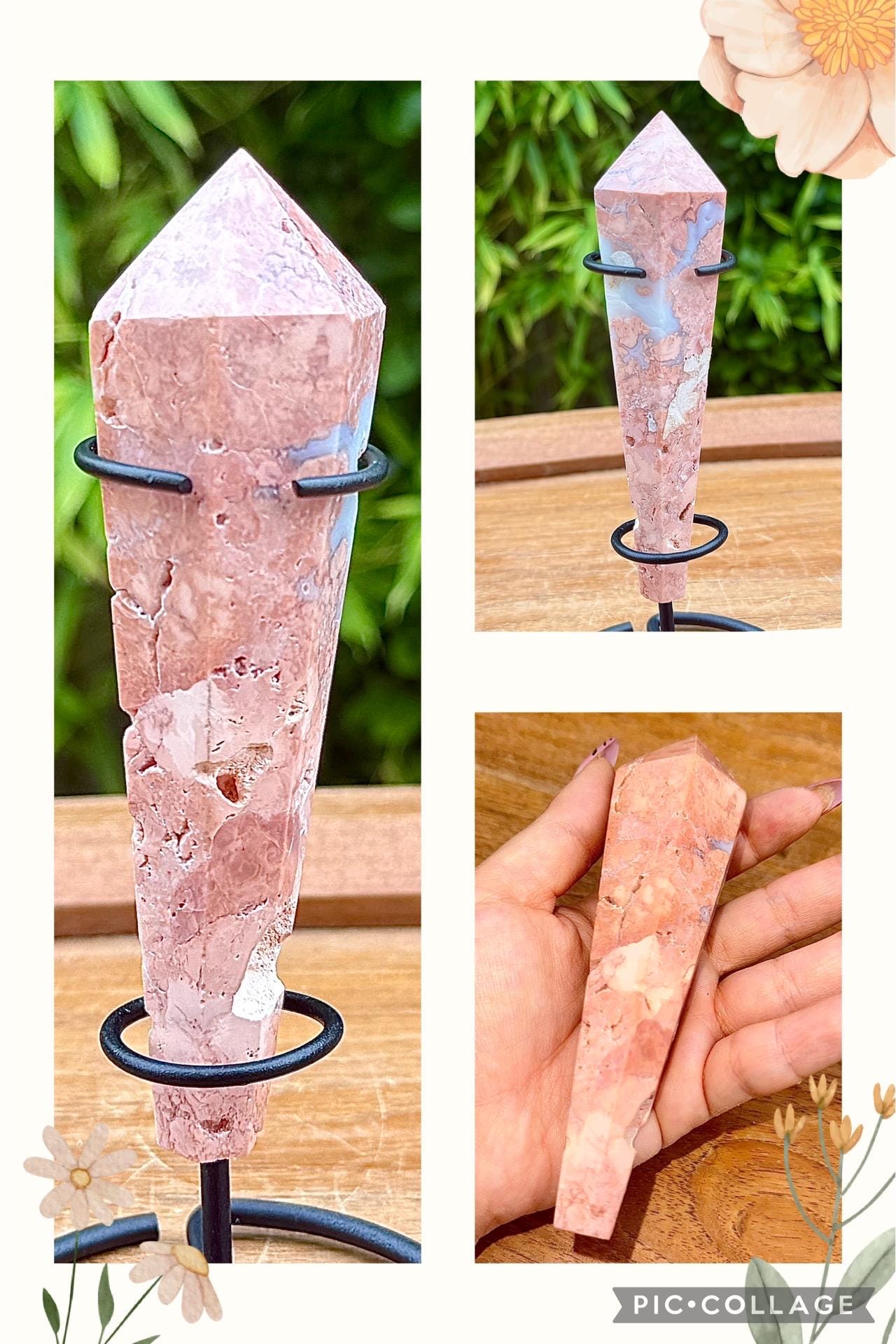 Grand sceptre en agate/calcedoine rose pierre naturelle semi precieuse